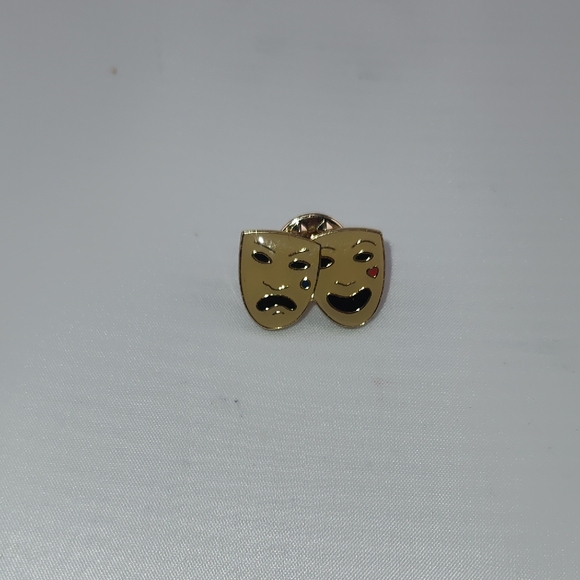 Authentic Burberry Gold Comedy and Tragedy Mask Pin - Picture 1 of 3